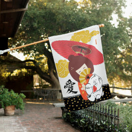 Banderas Para Casa KOKESHI LOVE  Chow heart House Flag