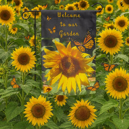Banderas Para Jardín Bienvenida de los girasoles y las mariposas