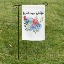 Bienvenido a casa con flores y pájaros rojos/blanc