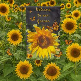 Banderas Para Jardín Girasol y Mariposa de Bienvenida