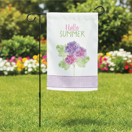 Banderas Para Jardín Hola Summer Hydrangeas Gingham