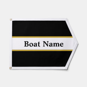 Banderín Blanco negro simple y oro con nombre de barco