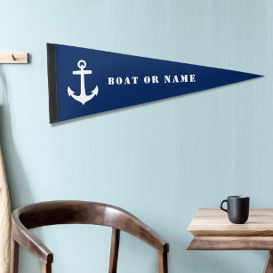 Banderín Deportivo Nautical Anchor Your Name or Bot Naval Blue