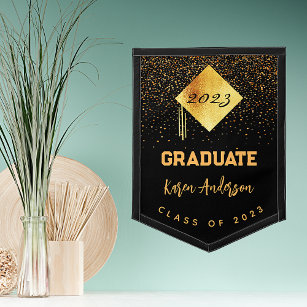 Banderín Fiesta de graduación de 2024 tapa de oro negro par