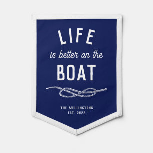Banderín La vida es mejor en el barco Blue Nautical Knot Pe