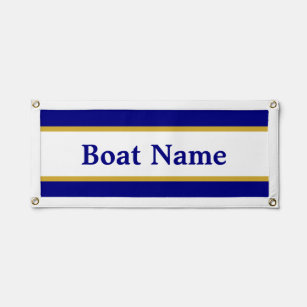 Banderín Nombre simple del barco azul y blanco de la marina