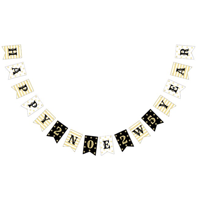 Banderines 2025 Feliz Año Nuevo Fiesta Faux Gold Stars Stripe (Todo)