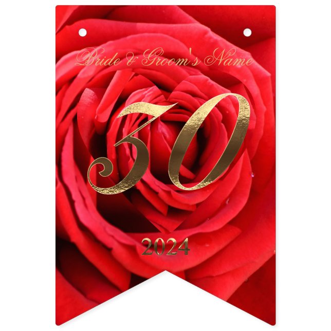 Banderines 30° aniversario Boda en 2024 Roses florales rojos (Primera bandera)