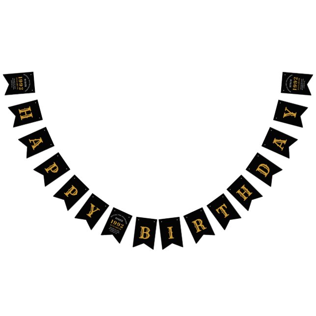 Banderines 30 cumpleaños 1992 Moda de nombre dorado negro ele (Todo)