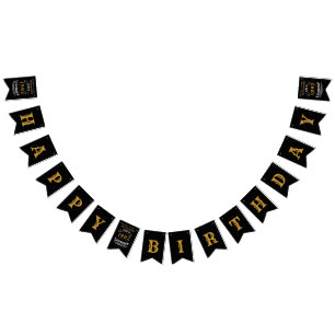Banderines 40.º cumpleaños 1982 Black Gold Add Name Retro