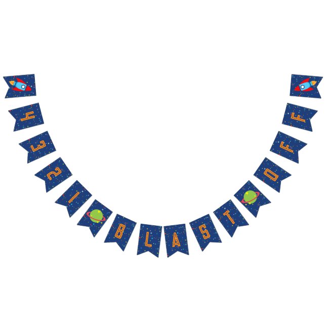 Banderines 4 3 2 1 Banner Blast Off Outer Space (Texto Naranj (Todo)