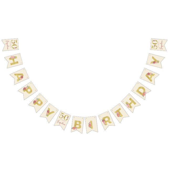 Banderines 50.ª Feminina Elegante Femenina Floral Gold (Todo)