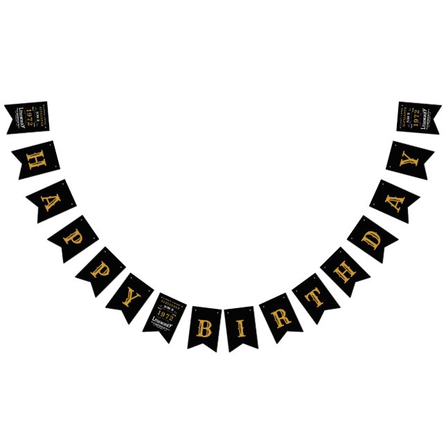 Banderines 50.º cumpleaños 1972 Black Gold Add Name Retro (Todo)