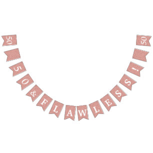 Banderines 50 Cumpleaños Blanco Dorado Rosa Brillante Impecab