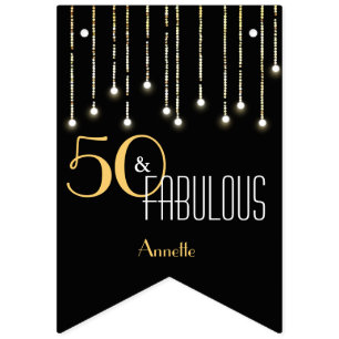 Banderines 50 y fabulosas luces de oro negro Glamoroso elegan