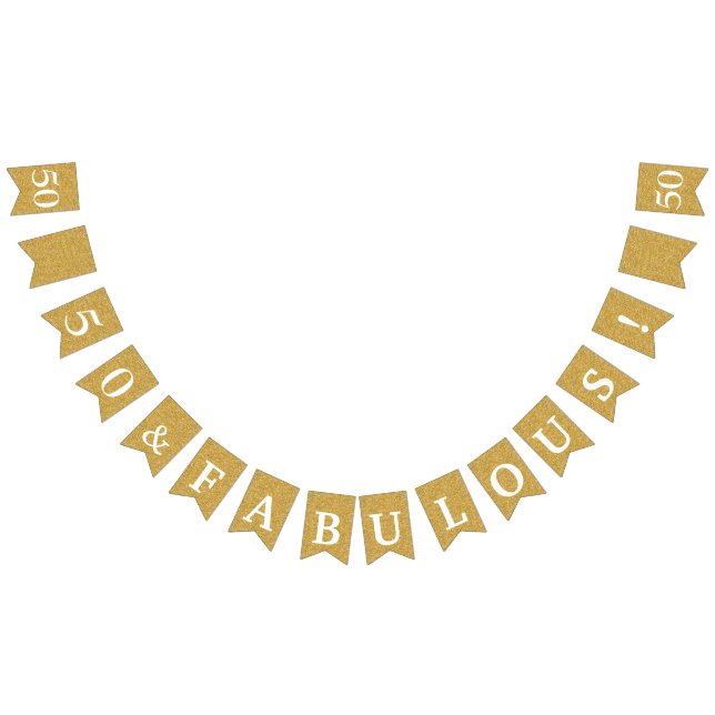 Banderines 50 y fabuloso cumpleaños dorado y blanco Purpurino (Todo)