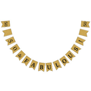 Banderines 50 y fabuloso cumpleaños Purpurinoso de oro y negr