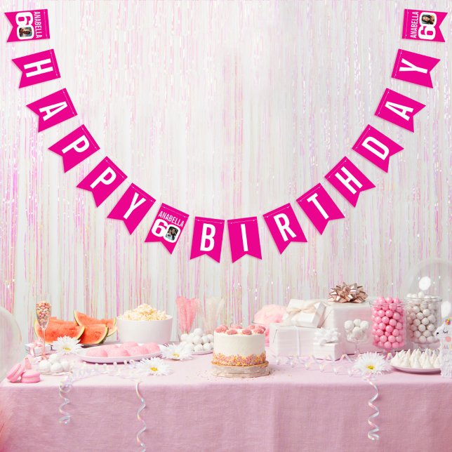 Banderines 60.º personalizado de cumpleaños foto rosa blanca (Subido por el creador)
