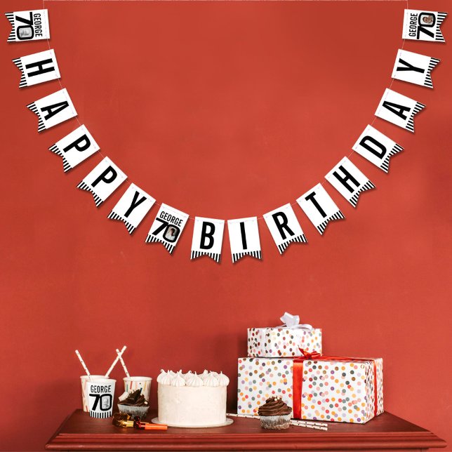 Banderines 70.º personalizado de cumpleaños foto blanco negro (Subido por el creador)