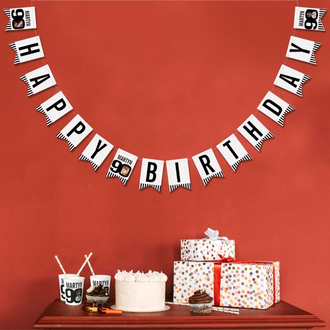 Banderines 90.º personalizado de cumpleaños foto blanco negro (Subido por el creador)