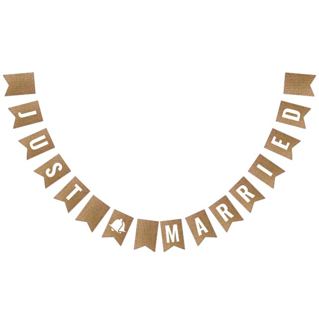 Banderines Acabo de casar con Burlap Neutral Beige Boho Rústi (Todo)
