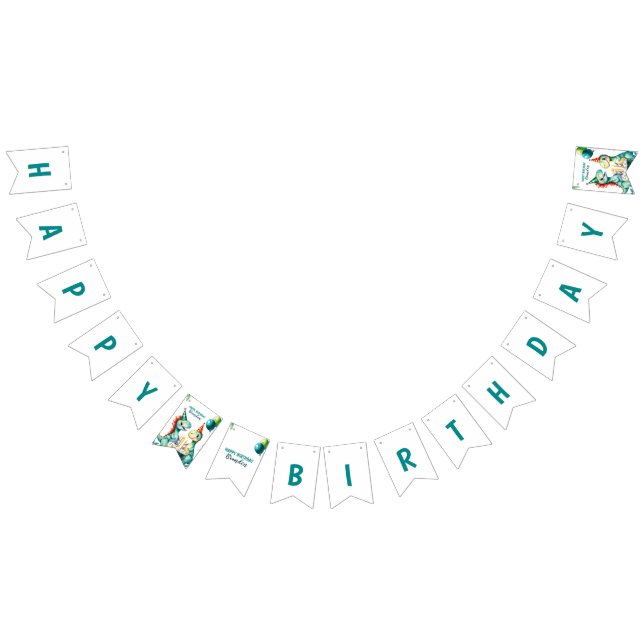 Banderines Acuarela Colorido Trex Dinosaurio 1er cumpleaños (Todo)