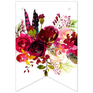 Banderines acuarela floral, feliz cumpleaños, BUNNING BANNER