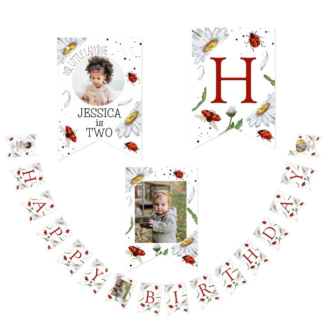 Banderines Acuarela mágica Cute Cumpleaños Chica Ladybug (Subido por el creador)