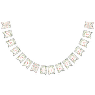 Banderines Acuarela Rosa Rosa Verde Feliz cumpleaños