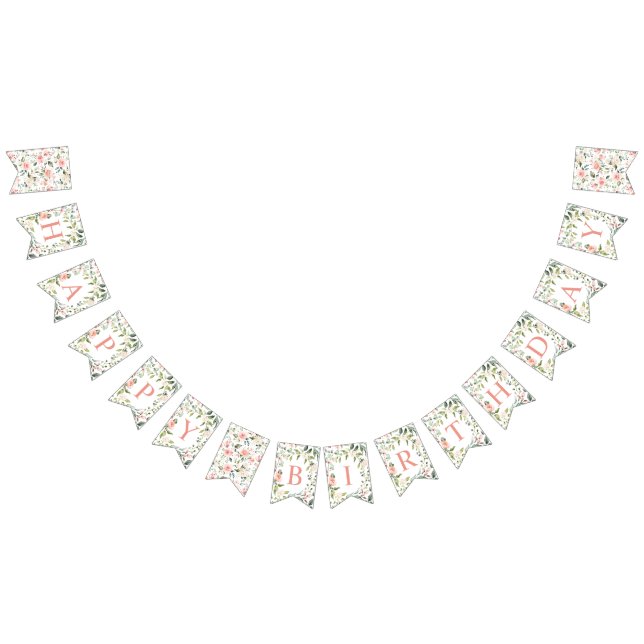 Banderines Acuarela Rosa Rosa Verde Feliz cumpleaños (Todo)