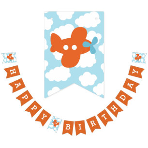 Banderines Airplane Happy Birthday Bunting Flags Orange