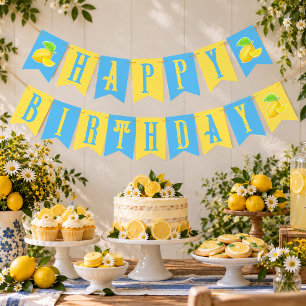 Banderines Alegre Limón Feliz Cumpleaños Amarillo y Azul