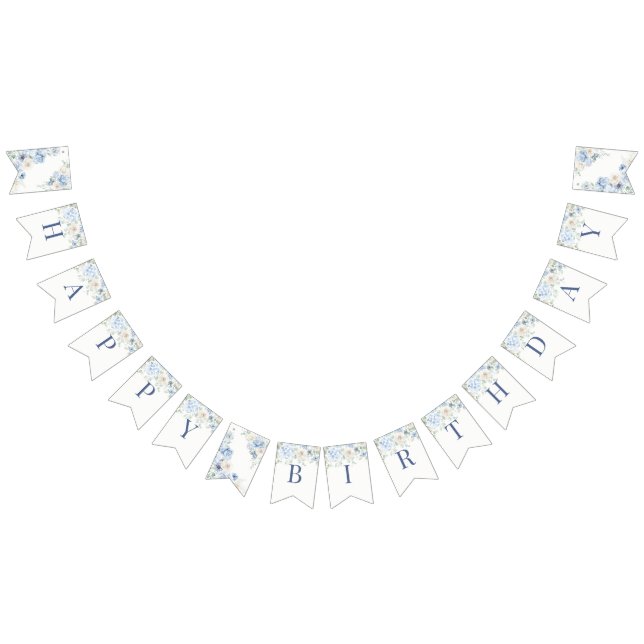 Banderines Algo Floral Azul Hidrangea Cumpleaños (Todo)