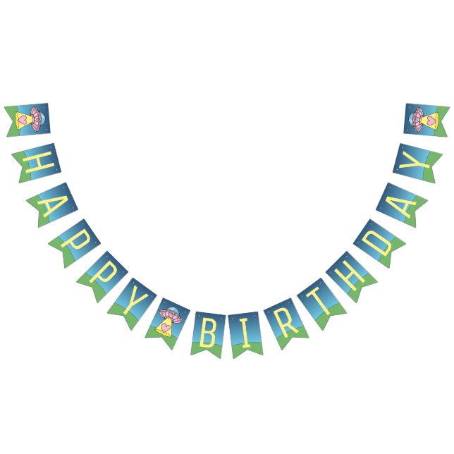 Banderines Alienígenas de OVNI rosado feliz cumpleaños (Todo)