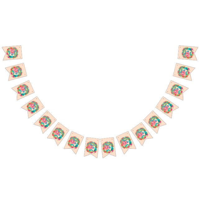 Banderines Añadir nombre edad Pink Mermaid Blue Tail Birday P (Todo)