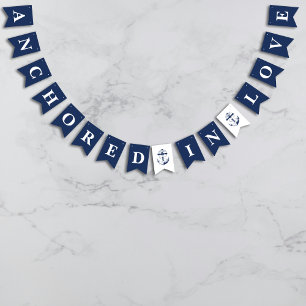 Banderines Anclado por amor Boda de Anclaje Azul Náutico