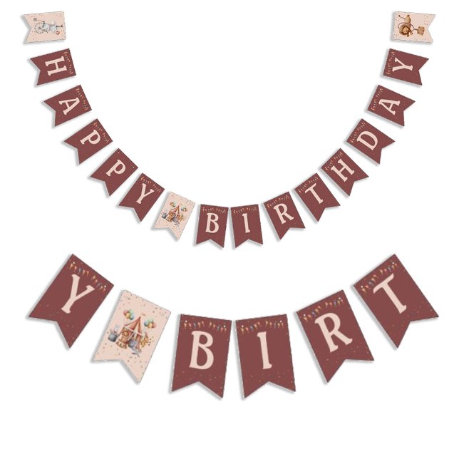 Banderines Animales caprichosos Circus Kids Fiesta de cumplea (Whimsical Animals Circus Kids Birthday Party Bunting Flags)