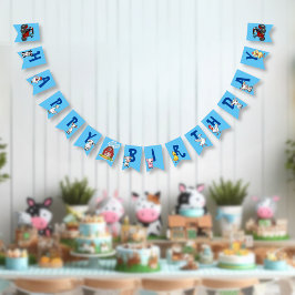 Banderines Animales de granja Country Fondo Azul Cumpleaños