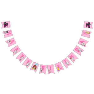 Banderines Animales de granja de cumpleaños con fondo rosa