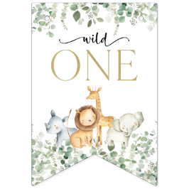 Banderines Animales safari, jungla, salvaje, primer cumpleaño