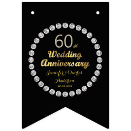 Banderines Aniversario del Boda del diamante negro y oro