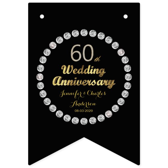 Banderines Aniversario del Boda del diamante negro y oro (Primera bandera)