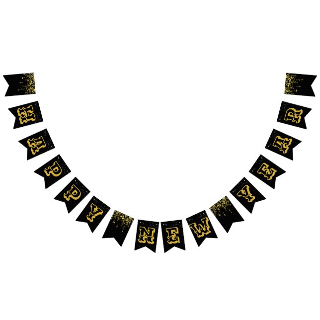 Banderines Antecedentes negros con estrellas doradas Feliz Añ (Todo)