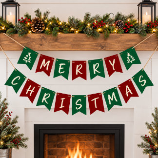 Banderines Árbol de Navidad rústico de granja Navidad alegre