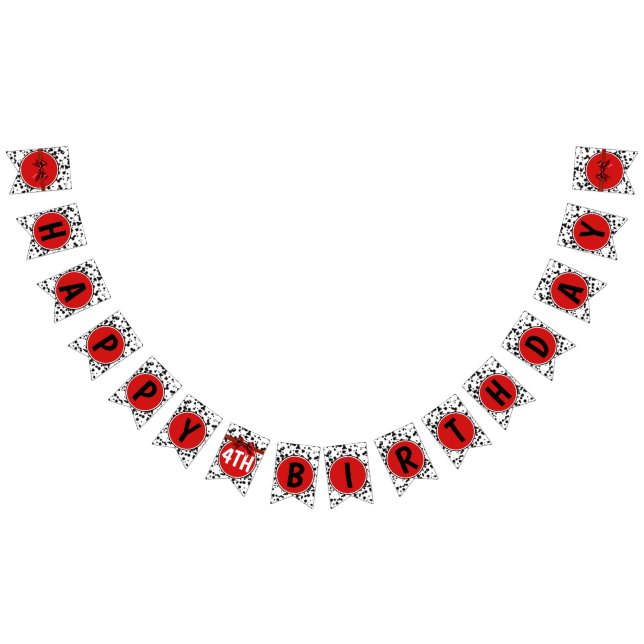 Banderines Arco Dálmata de Cumpleaños Feliz Blanco Negro Rojo (Todo)