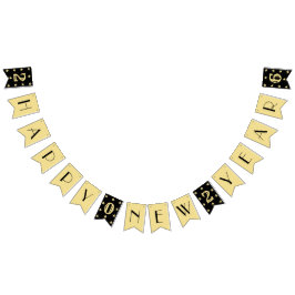 Banderines Art Deco 2026 Feliz año nuevo Fiesta Black Faux Go