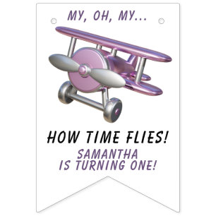 Banderines Avión Oh Mi Tiempo Vuela Cumpleaños Primero 