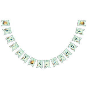 Banderines Baby Animal Green Gingham Happy Birday