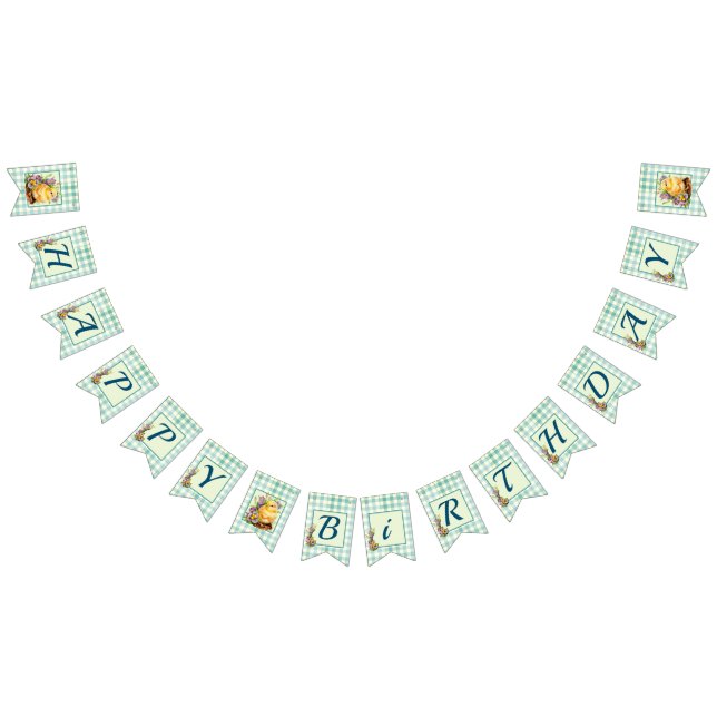 Banderines Baby Animal Green Gingham Happy Birday (Todo)