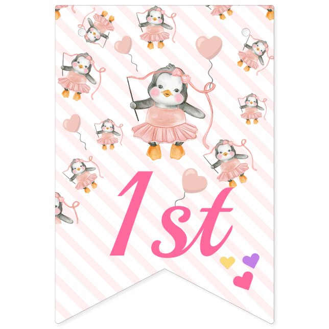 Banderines Baby Penguin Ballerina Pink Cumpleaños Personaliza (Séptima bandera)